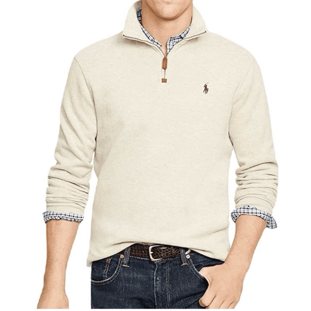 Polo Ralph Lauren Estate Rib Quarter Zip Pullover Sweater, Large, Yellow Preppy